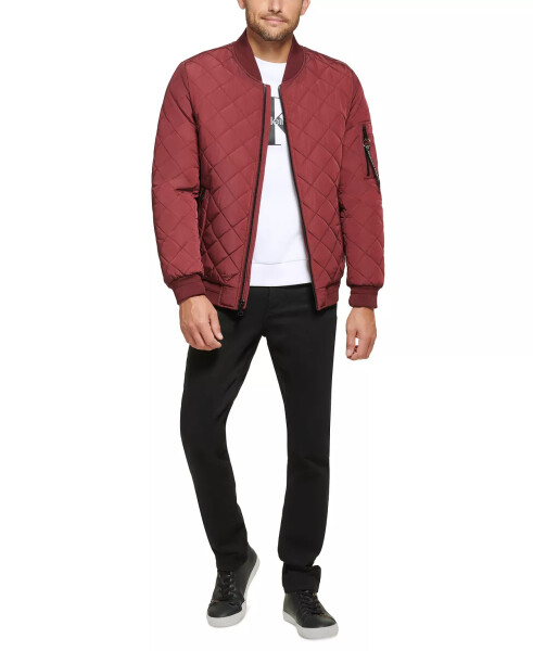 Men's Quilted Baseball Jacket with Rib-Knit Trim Burgundy - 4