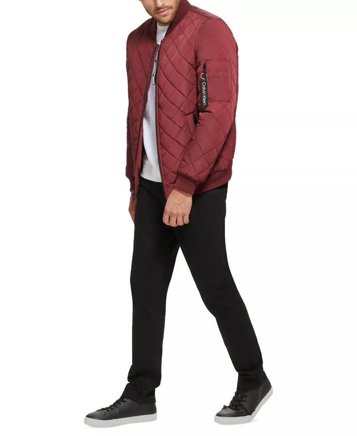 Men's Quilted Baseball Jacket with Rib-Knit Trim Burgundy - 5