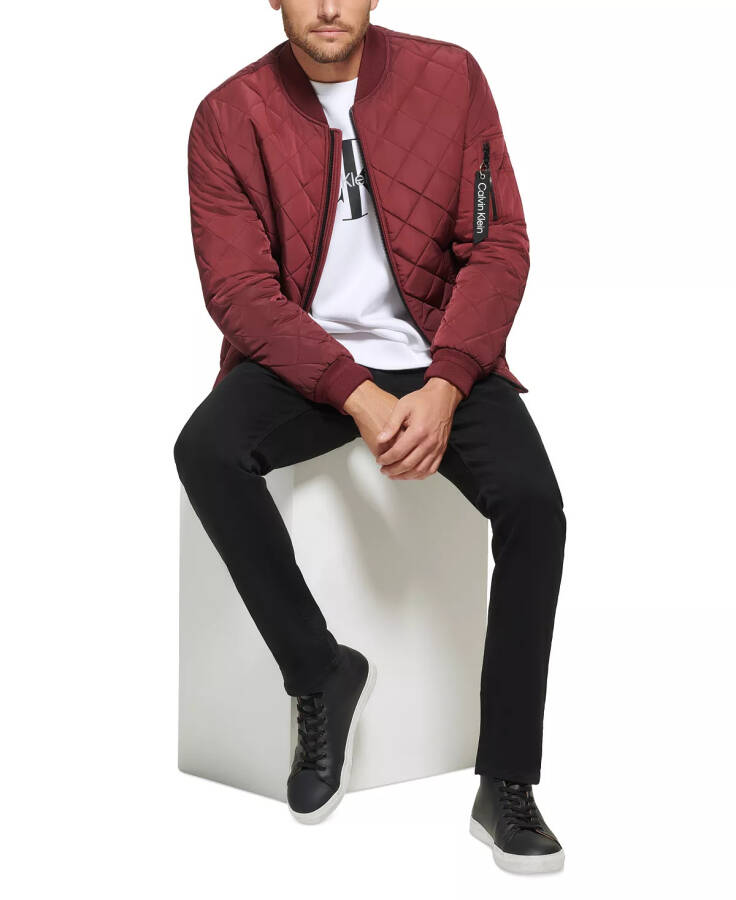 Men's Quilted Baseball Jacket with Rib-Knit Trim Burgundy - 6