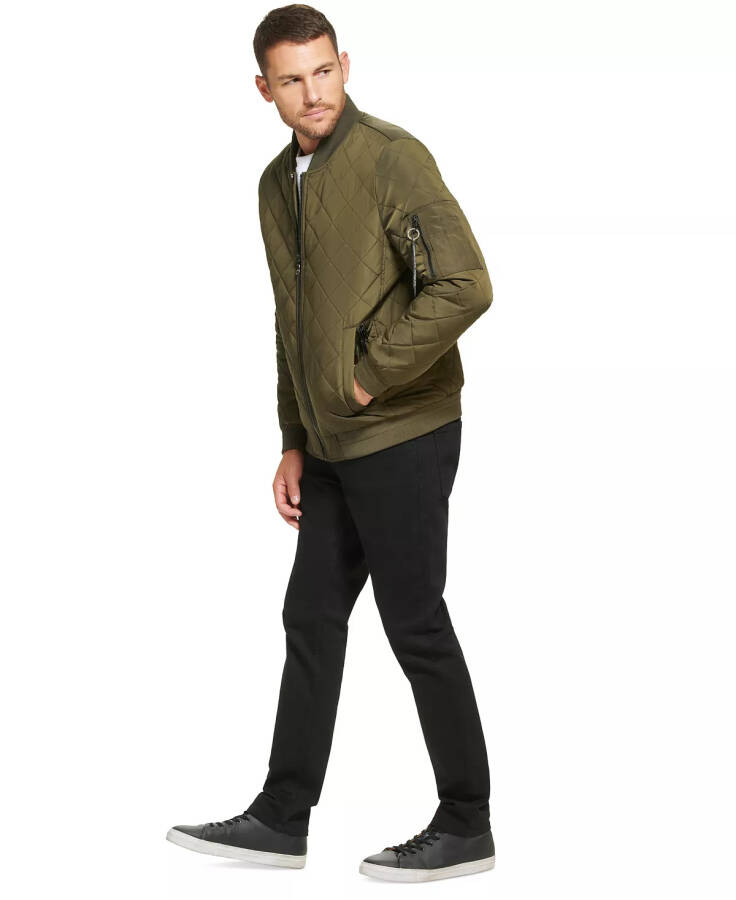 Men's Quilted Baseball Jacket with Rib-Knit Trim Olivine - 4