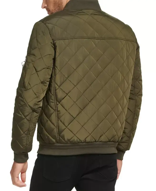 Men's Quilted Baseball Jacket with Rib-Knit Trim-Olivine - 2
