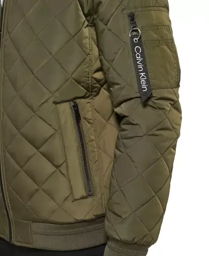 Men's Quilted Baseball Jacket with Rib-Knit Trim-Olivine - 3