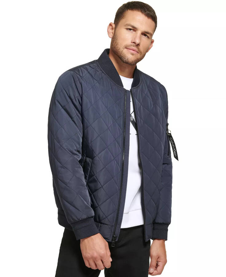 Men's Quilted Baseball Jacket with Rib-Knit Trim True Navy - 1