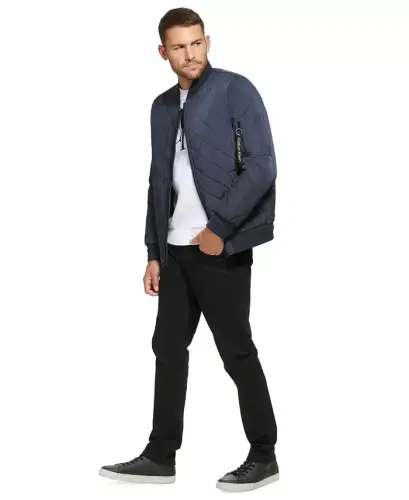 Men's Quilted Baseball Jacket with Rib-Knit Trim-True Navy - 4