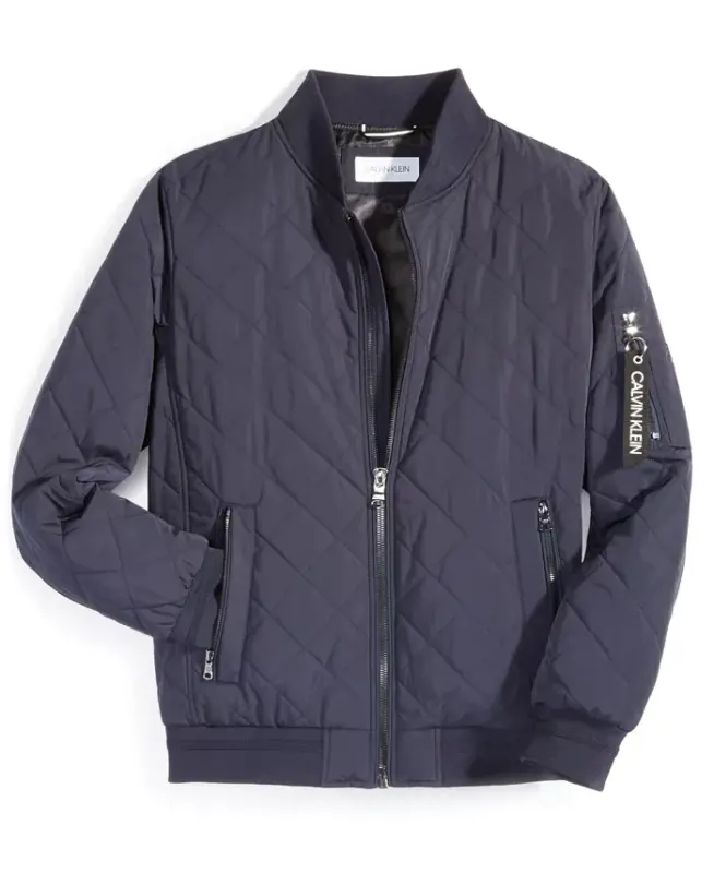 Men's Quilted Baseball Jacket with Rib-Knit Trim-True Navy - 6