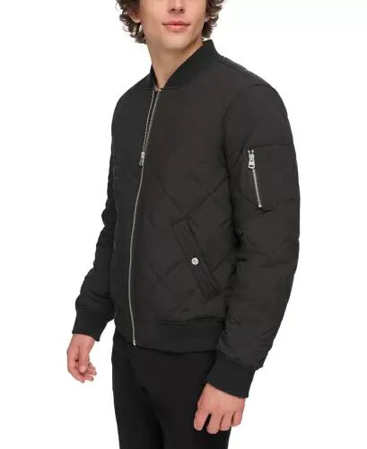 Men's Quilted Fashion Bomber Jacket - Black - 3