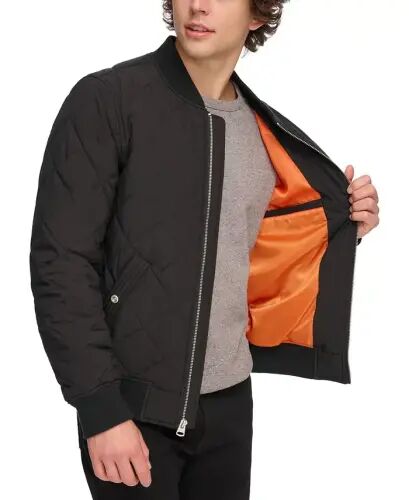 Men's Quilted Fashion Bomber Jacket - Black - 4