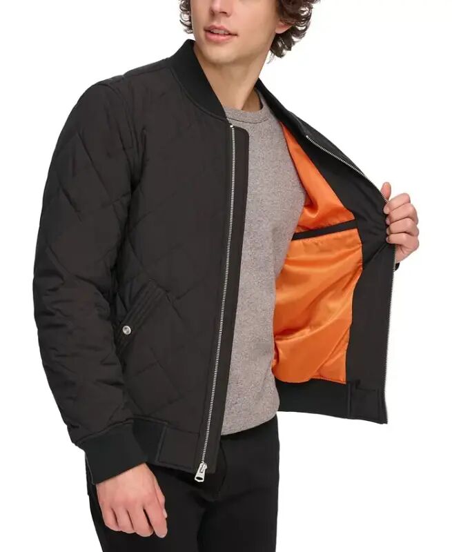 Men's Quilted Fashion Bomber Jacket - Black - 4