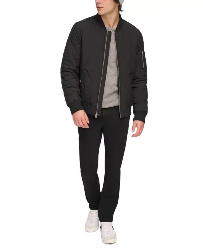 Men's Quilted Fashion Bomber Jacket - Black - 5