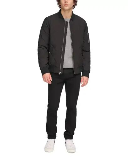 Men's Quilted Fashion Bomber Jacket - Black - 6