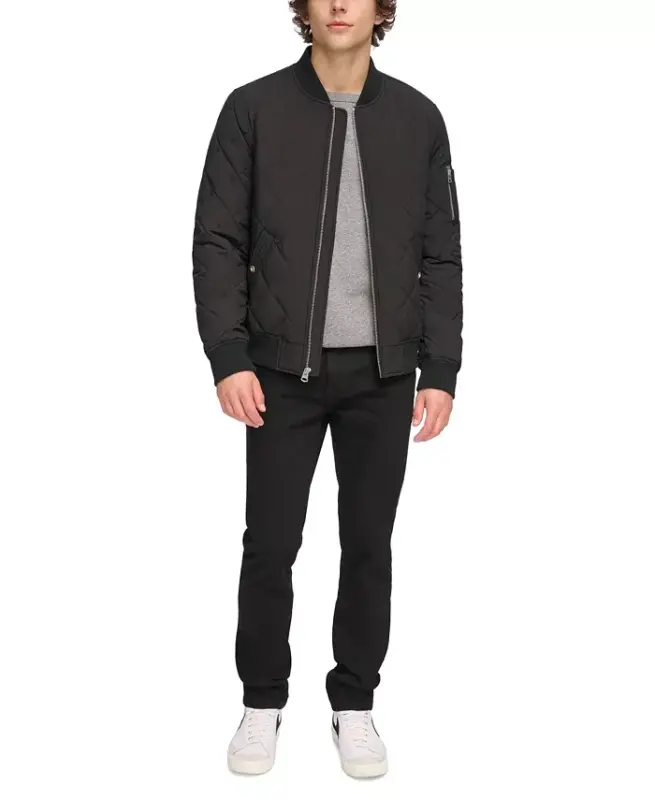Men's Quilted Fashion Bomber Jacket - Black - 6