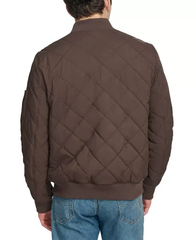 Men's Quilted Fashion Bomber Jacket-Chocolate Brown - 2