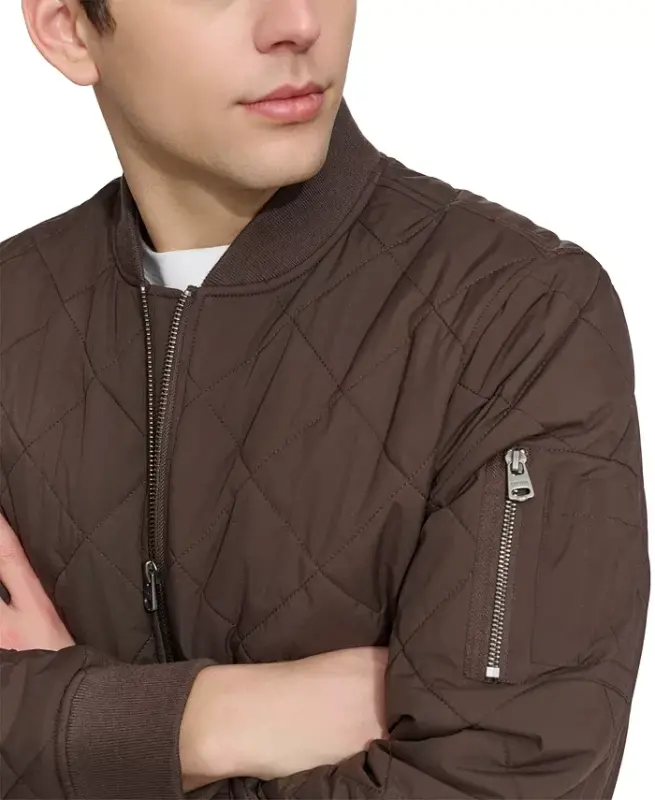 Men's Quilted Fashion Bomber Jacket-Chocolate Brown - 5