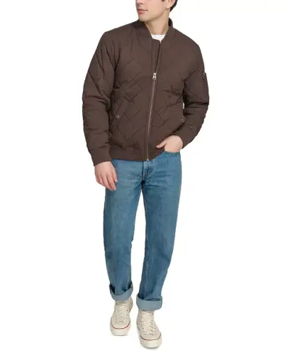 Men's Quilted Fashion Bomber Jacket-Chocolate Brown - 7