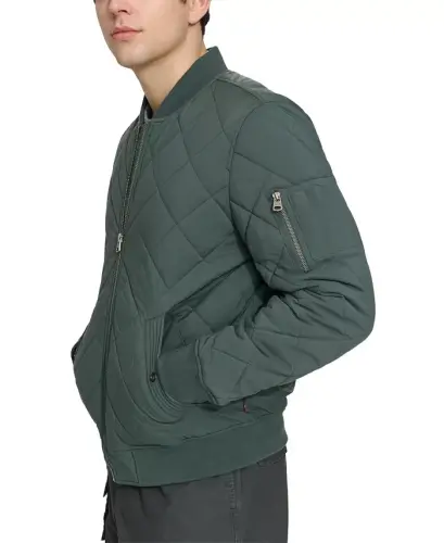 Men's Quilted Fashion Bomber Jacket-Urban Chic Blue - 3