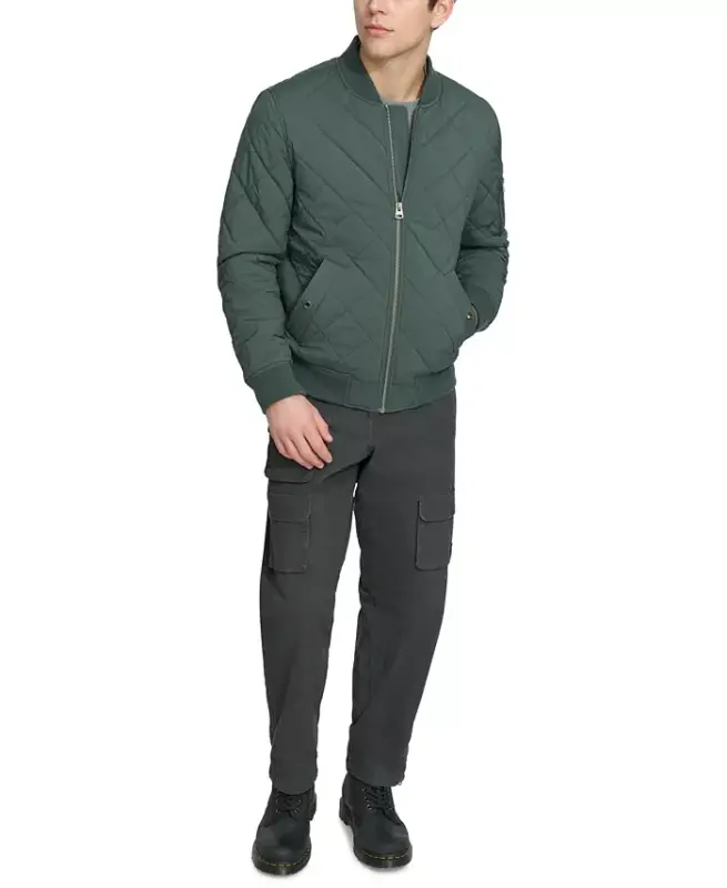 Men's Quilted Fashion Bomber Jacket-Urban Chic Blue - 7