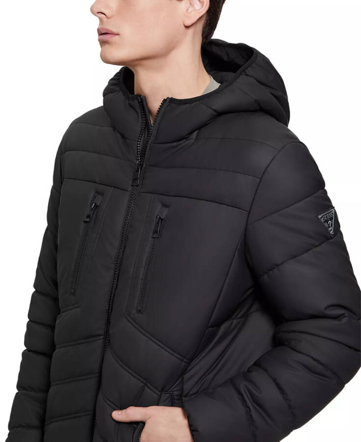 Men's Quilted Faux Leather Hooded Jacket Jet Black - 3