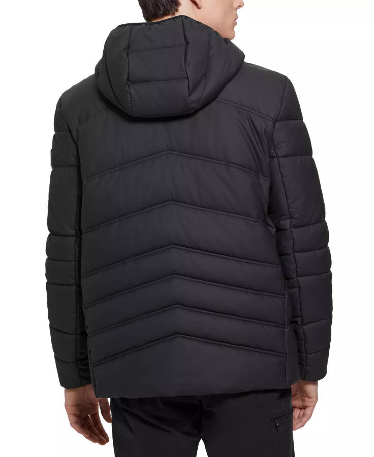 Men's Quilted Faux Leather Hooded Jacket Jet Black - 2