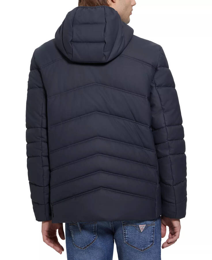 Men's Quilted Faux Leather Hooded Jacket Navy Sea - 2