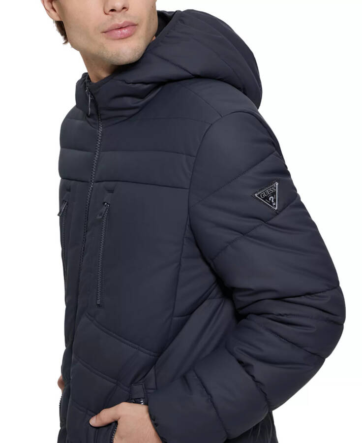 Men's Quilted Faux Leather Hooded Jacket Navy Sea - 4