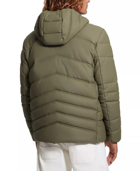 Men's Quilted Faux Leather Hooded Jacket Olive Morning - 2