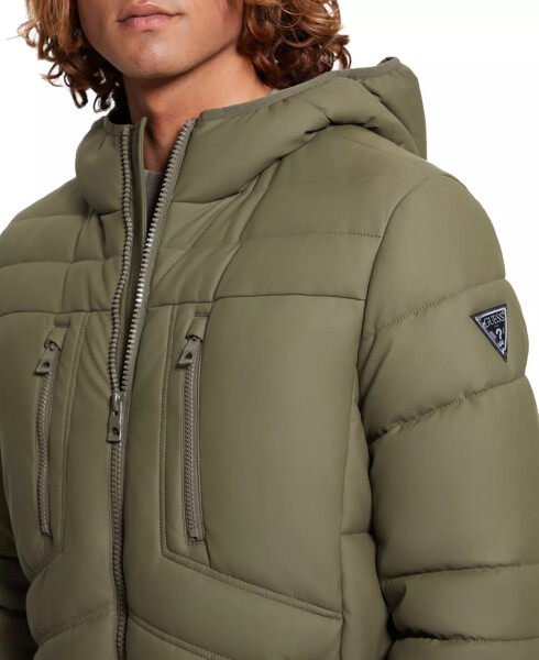 Men's Quilted Faux Leather Hooded Jacket Olive Morning - 3