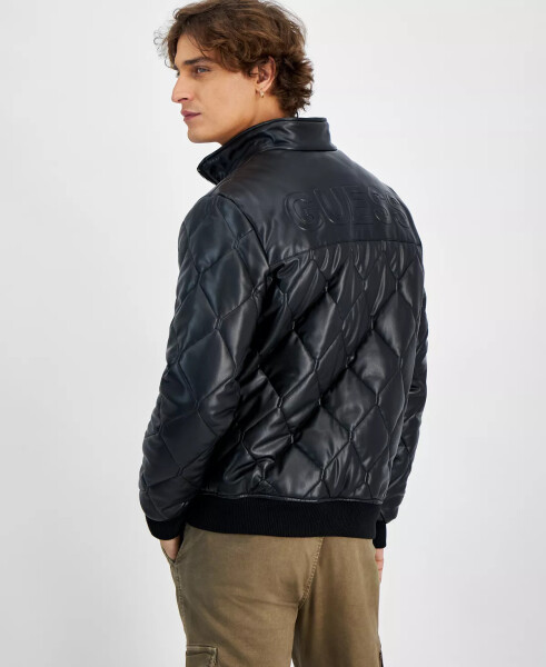 Men's Quilted Full-Zip Faux-Leather Jacket Jet Black A996 - 2