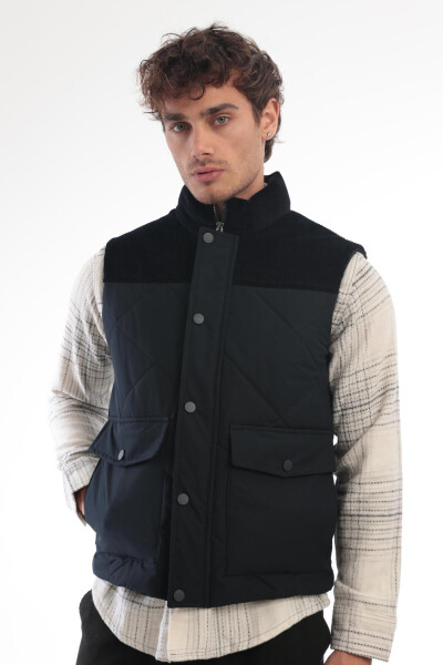 Men's quilted vest with velvet details, navy blue. - 1