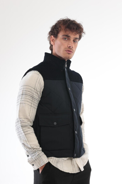 Men's quilted vest with velvet details, navy blue. - 2