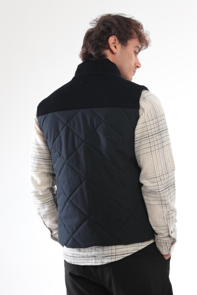 Men's quilted vest with velvet details, navy blue. - 7