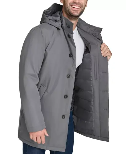 Men's Rain Coat with Removable Hood -Grey 