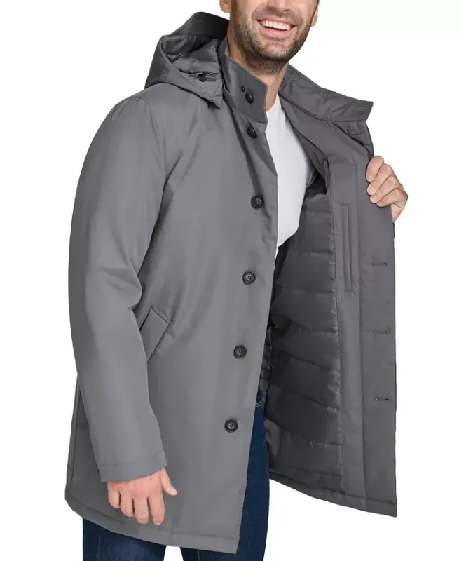Men's Rain Coat with Removable Hood -Grey - 1