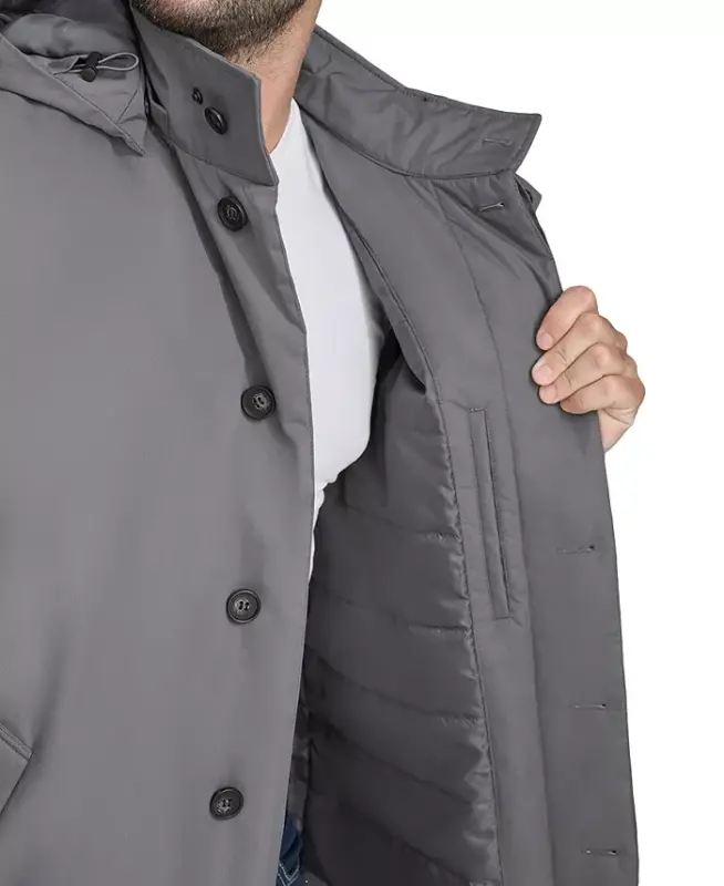 Men's Rain Coat with Removable Hood -Grey - 4