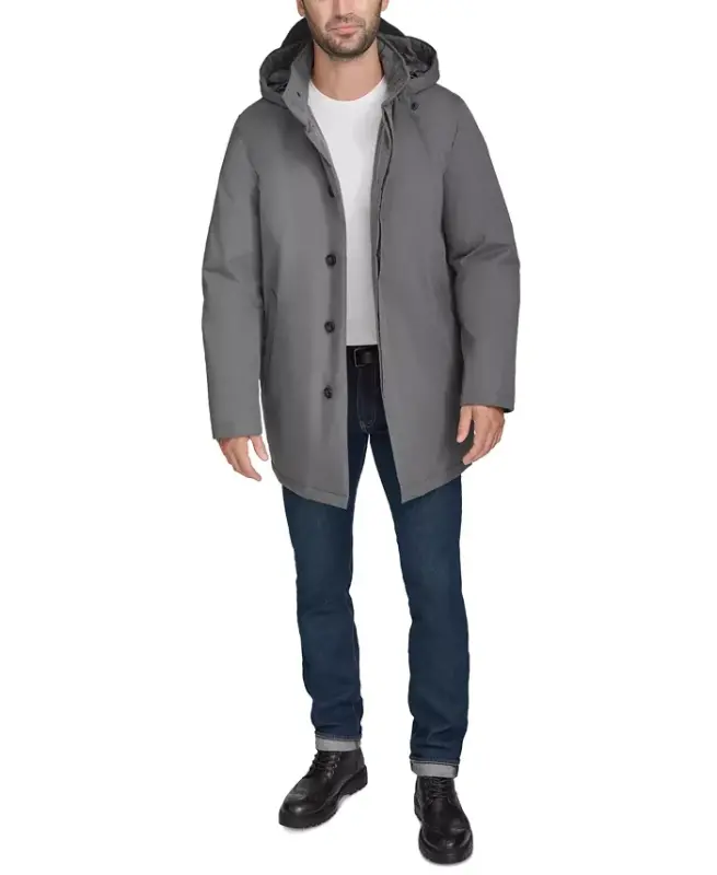 Men's Rain Coat with Removable Hood -Grey - 5