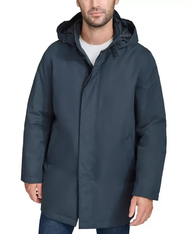 Men's Rain Coat with Removable Hood -Navy - 1