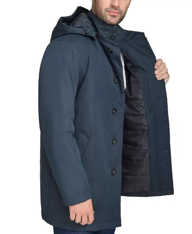 Men's Rain Coat with Removable Hood -Navy - 5