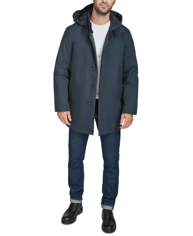 Men's Rain Coat with Removable Hood -Navy - 8