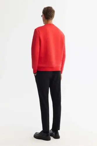 Men's Red Crew Neck 3 Thread Brushed Print - 4
