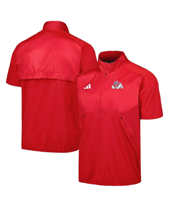Men's Red Fresno State Bulldogs Sideline AEROREADY Raglan Short Sleeve Quarter-Zip Jacket-Red - ADIDAS