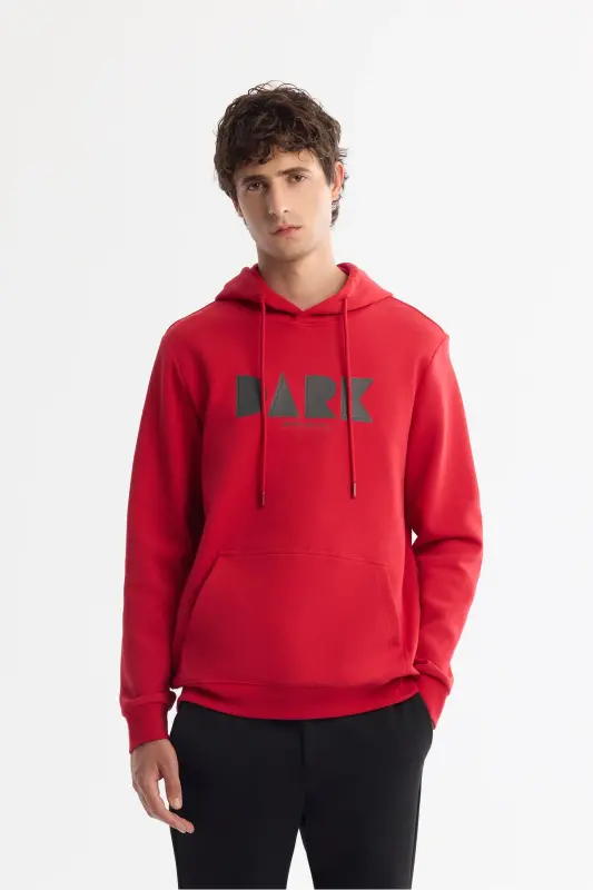 Men's Red Hoodie Cotton Printed Elastane Sw - 1