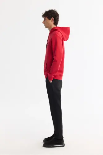 Men's Red Hoodie Cotton Printed Elastane Sw - 3