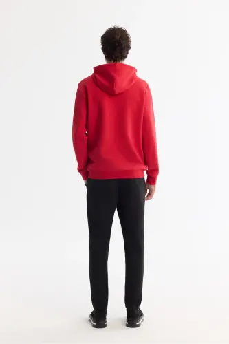 Men's Red Hoodie Cotton Printed Elastane Sw - 4