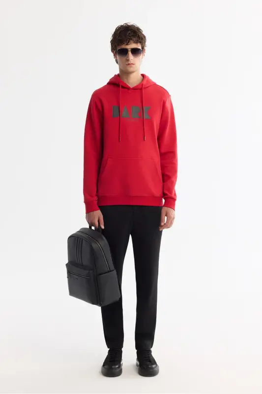 Men's Red Hoodie Cotton Printed Elastane Sw - 5