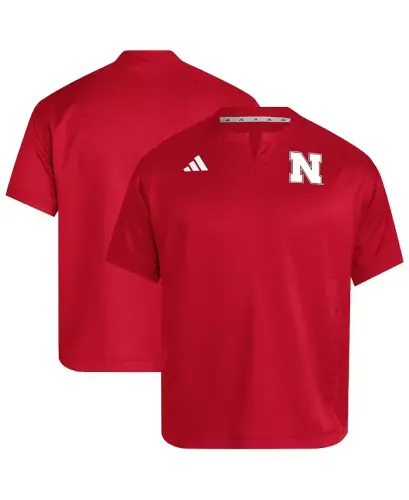 Men's Red Nebraska Huskers Dugout Coaches Adizero Notch Neck Pullover Sweatshirt-Red - 1