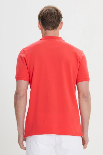 Men's Red Slim Fit Polo Shirt 100% Cotton Short Sleeve T-Shirt - 5