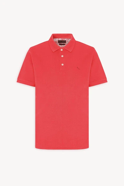 Men's Red Slim Fit Polo Shirt 100% Cotton Short Sleeve T-Shirt - 6