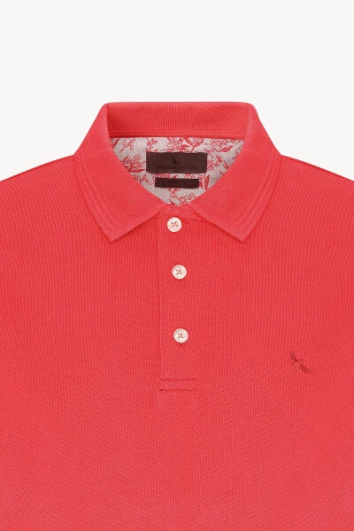 Men's Red Slim Fit Polo Shirt 100% Cotton Short Sleeve T-Shirt - 7