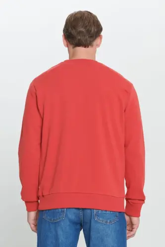 Men's Red Standard Fit Regular Fit Crew Neck Cotton Sweatshirt - Red - 6