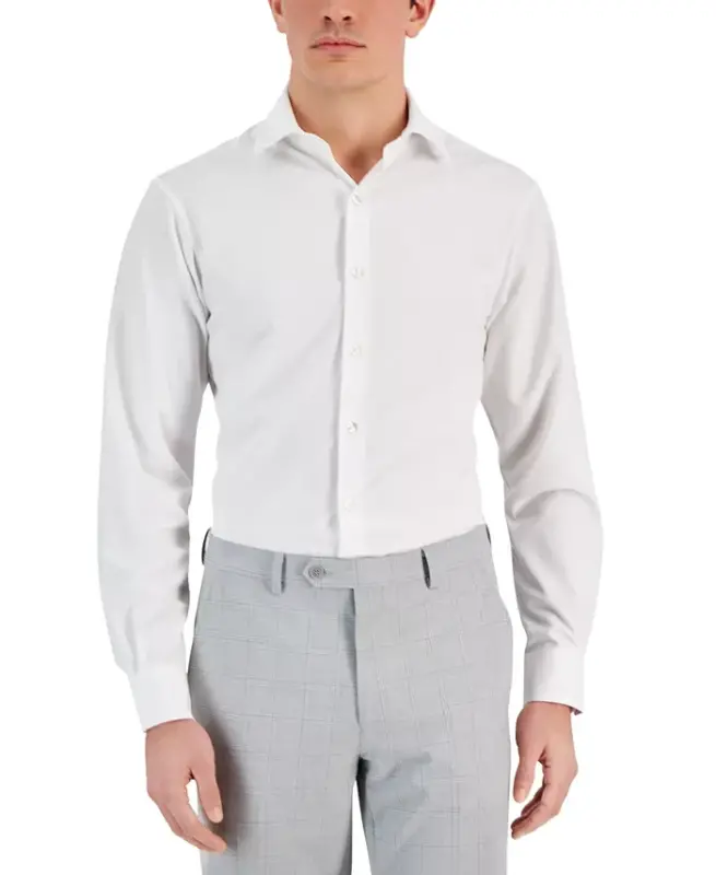 Men's Regular Fit 4-Way Stretch Dress Shirt, Created for Modazone - Classic - White - 1