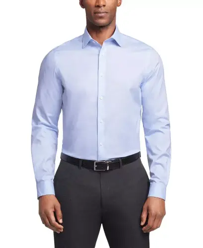 Men's Regular Fit Airsoft Stretch Ultra Wrinkle Free Dress Shirt-Light Blue 